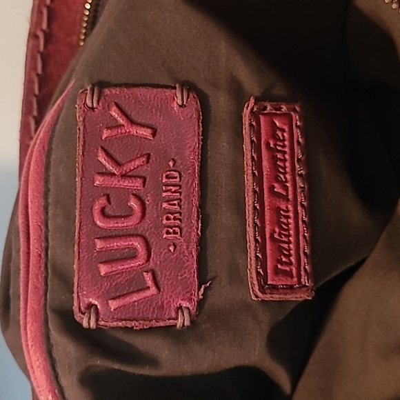 Lucky Brand XL Red Italian Leather Hobo Bohemian Shoulder Bag Purse Hippie - Picture 10 of 16